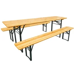 Lot de 2 Tables Extérieure en Pin Massif 177 cm avec 4 Bancs Bois / métal* Best