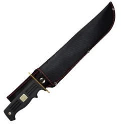 Machette lame acier inox 25 cm ép 4mm manche PVC noir + Fourreau*