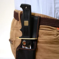 Machette lame acier inox 25 cm ép 4mm manche PVC noir + Fourreau*