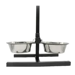 Mangeoire chien sur pied réglable + 2 gamelles Ø de 19 cm*