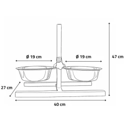 Mangeoire chien sur pied réglable + 2 gamelles Ø de 19 cm*