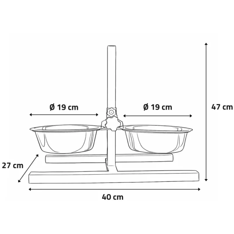 Mangeoire chien sur pied réglable + 2 gamelles Ø de 19 cm*