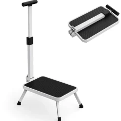 Marchepied sécurisé pliable avec barre d'appui - Hauteur 17 cm - Acier blanc*