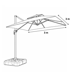 Parasol carré déporté pivotant alu toile 220 g/m² beige 3 X 3 M* New
