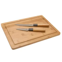 Planche à découper + 2 couteaux inox 3cr14 12,7cm et 7,6cm*Pradel France