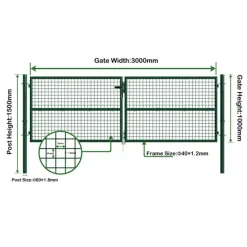 Portail 2 vantaux grillagé 3x1m - Maille 50mm - Vert* Discount