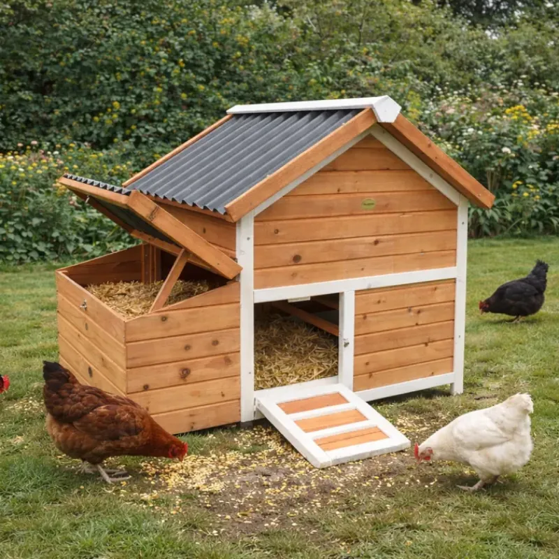 Poulailler bois 3 poules Confort toit plastique 112 x 77 x 92 cm*Ducatillon New