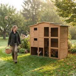 Poulailler Bois 2 étages 10-15 poules 222X115 X200 cm sol PVC*