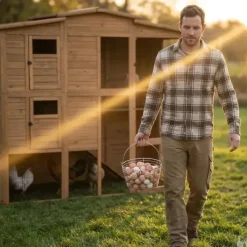 Poulailler Bois 2 étages 10-15 poules 222X115 X200 cm sol PVC*