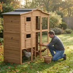 Poulailler Bois 2 étages 10-15 poules 222X115 X200 cm sol PVC*