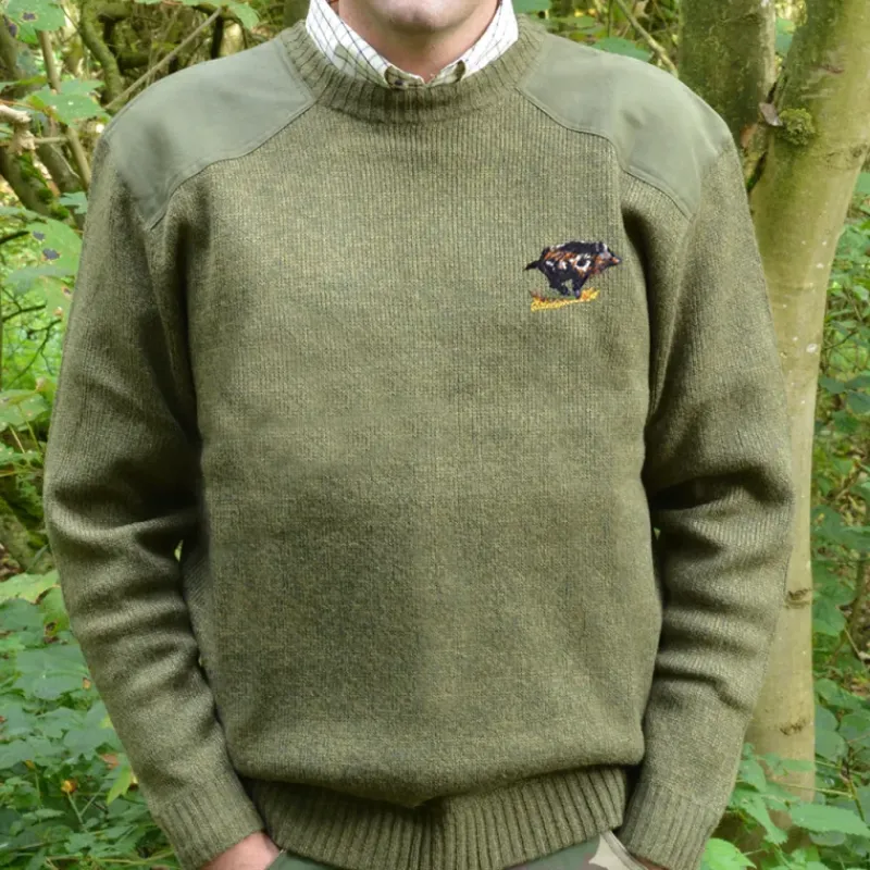 Pull col rond broderie Sanglier Taille S* Outlet