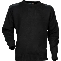 Pull commando noir 100% acrylique col rond renforts épaules coudes*