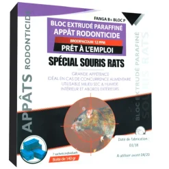Raticide souricide bloc paraffiné brodifacum 140g* Hot