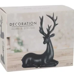 Renne couché noir 20cm - 16x6,5x20,5cm - Décoration Noël*
