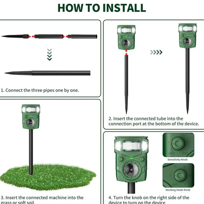 Répulsif Électronique à Ultrasons et Flash Anti-Nuisibles - Portée 8m - Solaire/USB* Sale