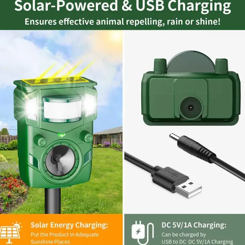 Répulsif Électronique à Ultrasons et Flash Anti-Nuisibles - Portée 8m - Solaire/USB* Sale