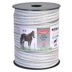 Ruban électrifié 40mm blanc liseré marron - 200m - Spécial cheval - CHAPRON LEMENAGER*Chapron-Lemenager New