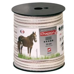Ruban Électrifié 20mm Blanc Liseré Marron - 200m Haute Conductivité pour Clôture Cheval*Chapron-Lemenager New