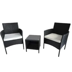 Salon de jardin 2 fauteuils et table basse tressée noir* New