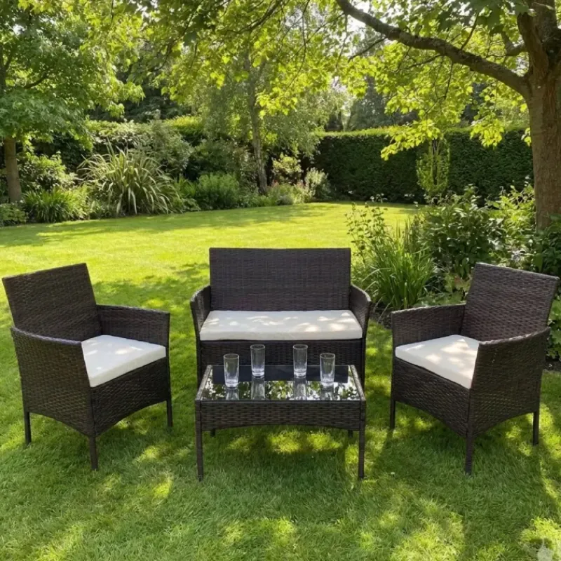 Salon de jardin 4 pièces résine tressée marron* Hot