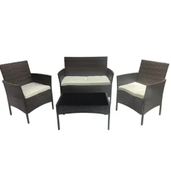 Salon de jardin 4 pièces résine tressée marron* Hot