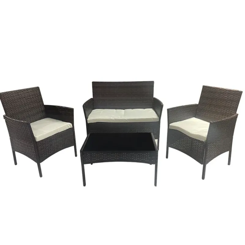 Salon de jardin 4 pièces résine tressée marron* Hot