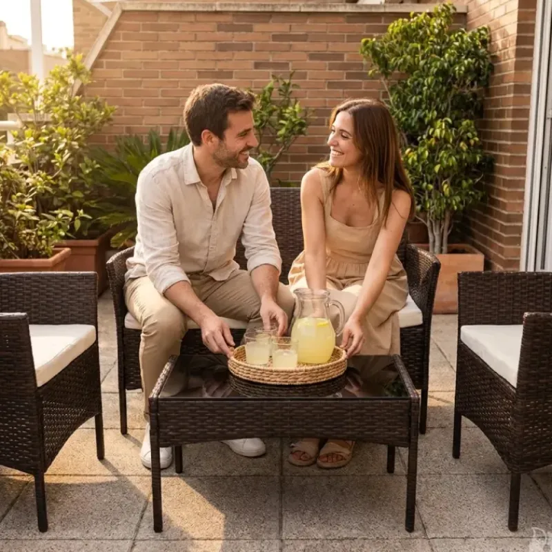 Salon de jardin 4 pièces résine tressée marron* Hot