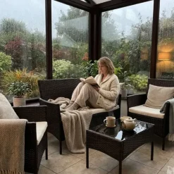 Salon de jardin 4 pièces résine tressée marron* Hot