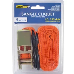 Sangle à cliquet 5m avec crochets en S - Arrimage sécurisé* Discount