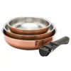 Set 3 poêles acier inox 20/24/26cm + manche amovible 496-816g*Pradel France Sale