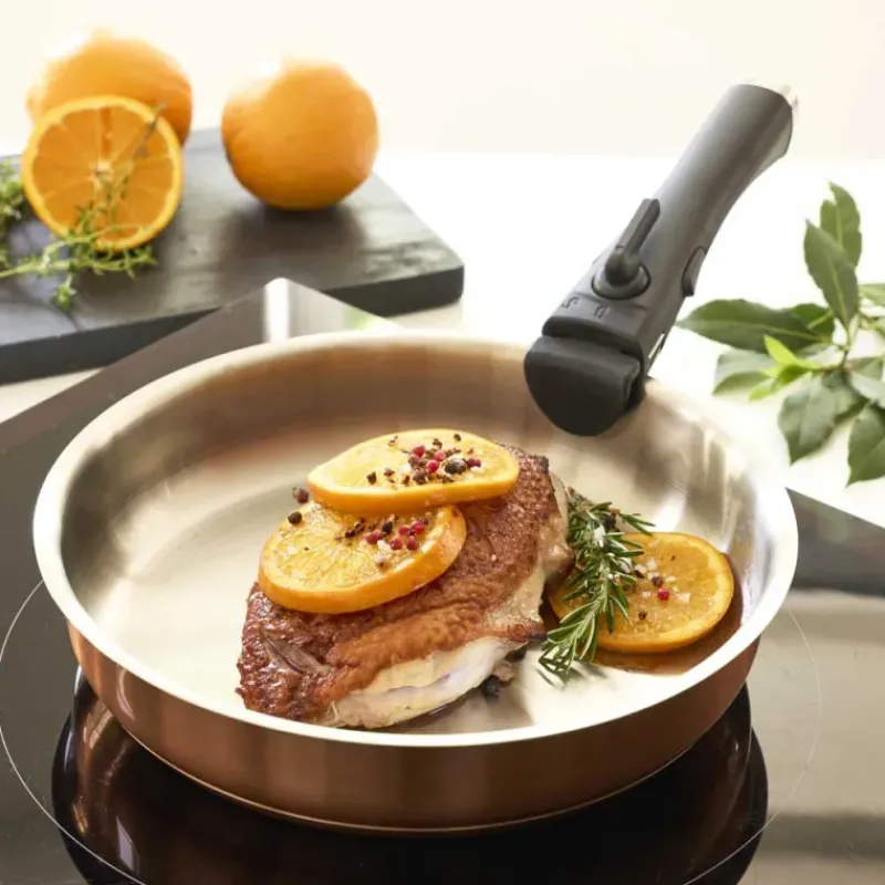 Set 3 poêles acier inox 20/24/26cm + manche amovible 496-816g*Pradel France Sale