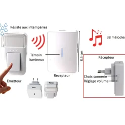 Sonnette de porte sans pile, ni fil, énergie cinétique* Discount