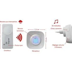 Sonnette de porte sans pile, ni fil, énergie cinétique* Discount