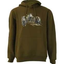 Sweat à capuche 3 sangliers coton polyester kaki M à 3XL*Bartavel