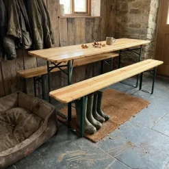 Table Extérieure en Pin Massif 177 cm avec 2 Bancs Bois / métal* Discount