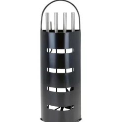 Valet de cheminée métal noir 5 pièces Outils feu bois 65 cm* New