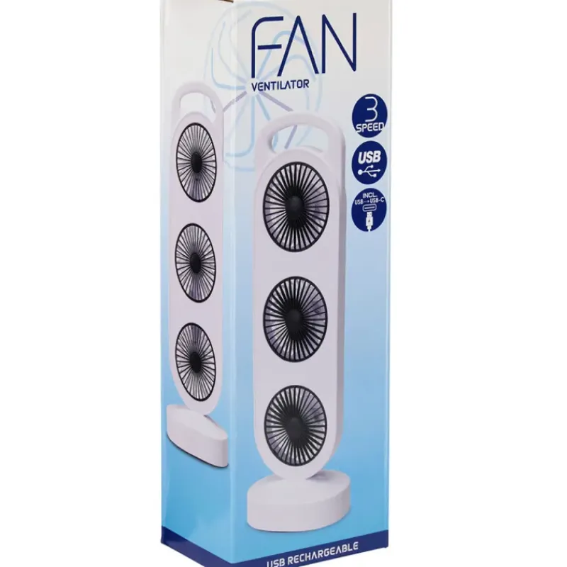 Ventilateur de table rechargeable 3 sorties - Blanc 3W* Sale